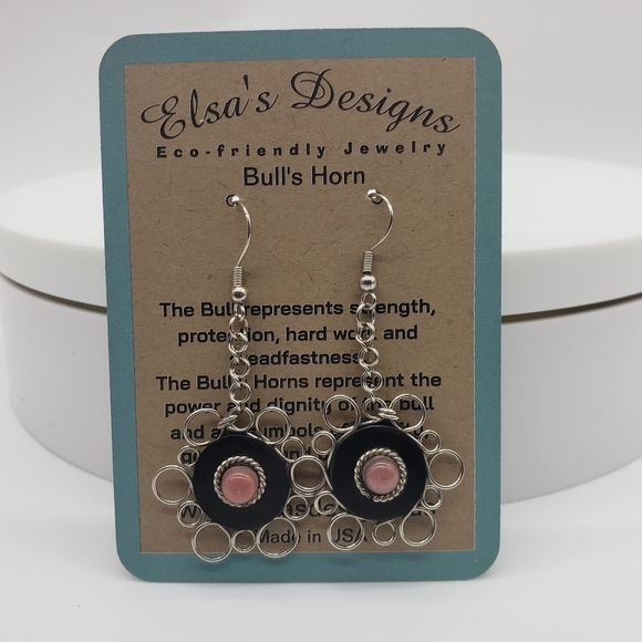 204- Made From Natural Bull Horn Wire Wrapped Dangle Earrings Handmade NWT - Picture 1 of 2
